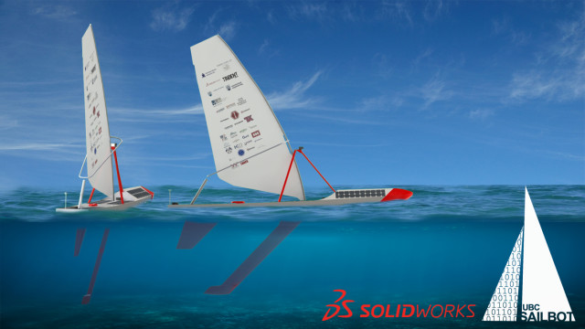 Figure 6. An early 3D render of the boat made in SOLIDWORKS by Mechanical Team Co-Lead Alex von Schulmann. (Image courtesy of the UBC Sailbot team.)