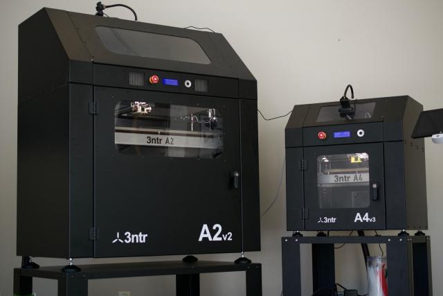 The A2 and A4 3D printers from 3ntr at Plural AM headquarters.