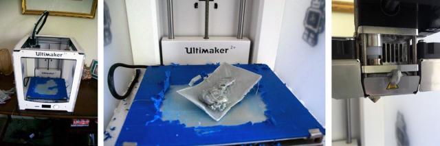 Photos of the printer after the clog. Blue painter’s tape isn’t normally suggested with a heated bed and PLA, but I was experimenting to try to obtain good first-layer adhesion.