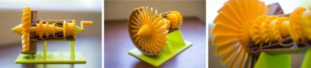 The yellow parts are made with INOVA-1800, the green is nGen and the gold is ABS. (Images courtesy of Volim Photo.)