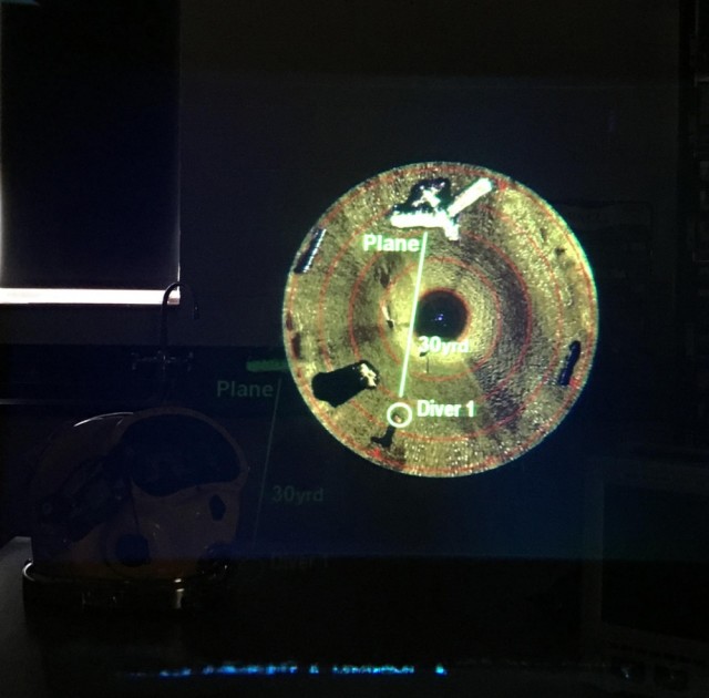 A sector sonar image with navigation aids as seen through the DAVD via lab simulation. (Image courtesy of the U.S. Navy. Photo by Richard Manley.)