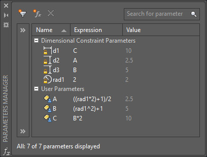 User-defined dimensional parameters using formulas.