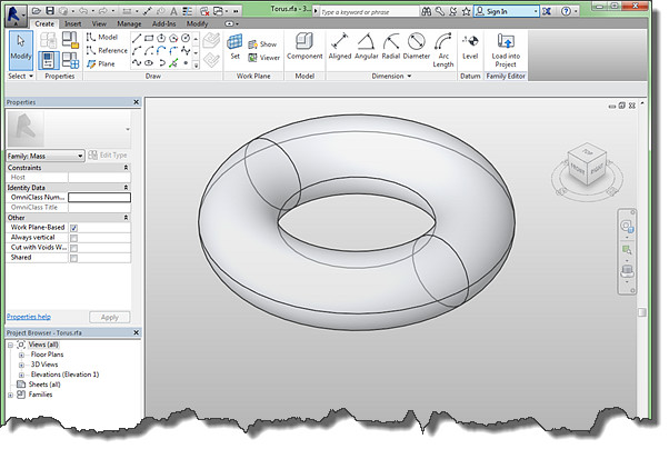Figure 3. The Conceptual Massing Family Editor interface.