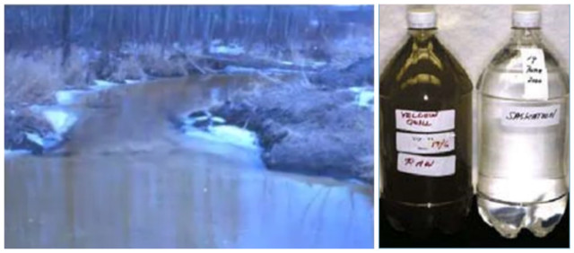 Yellow Quill extracted water from Pipestone Creek, which received waste water from an upstream community. On the right, it is compared to the South Saskatchewan River, Saskatoon, Sask.’s water supply. (Image courtesy of the Safe Drinking Water Foundation.)