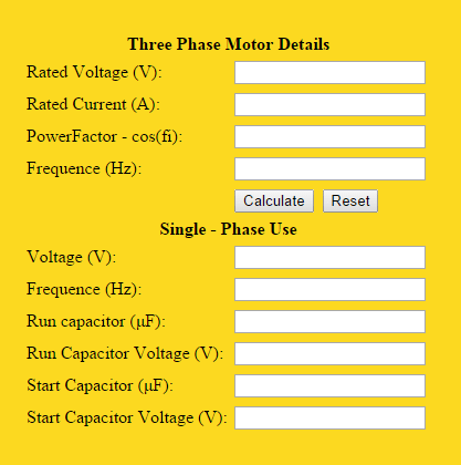 Single Phase Motor Capacitor Chart