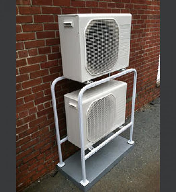 Structural integrity of a welded steel stand for two condenser units