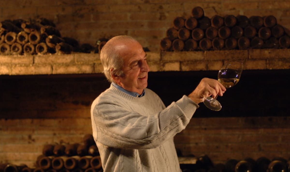 Marco Felluga enjoying a glass in his cellar