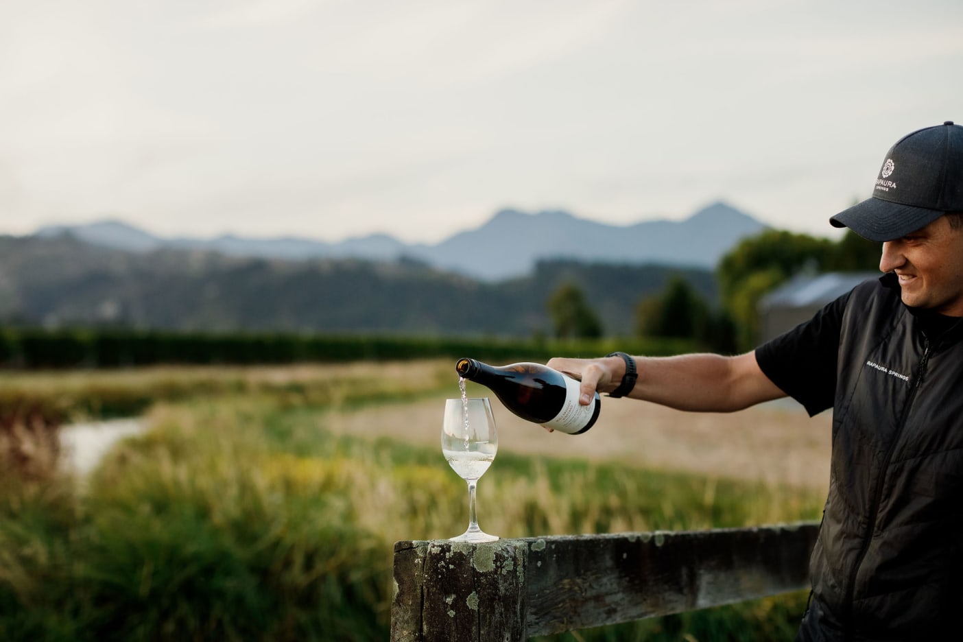 Viticulturist Matt Fox tasting a glass of Rapaura Springs wine