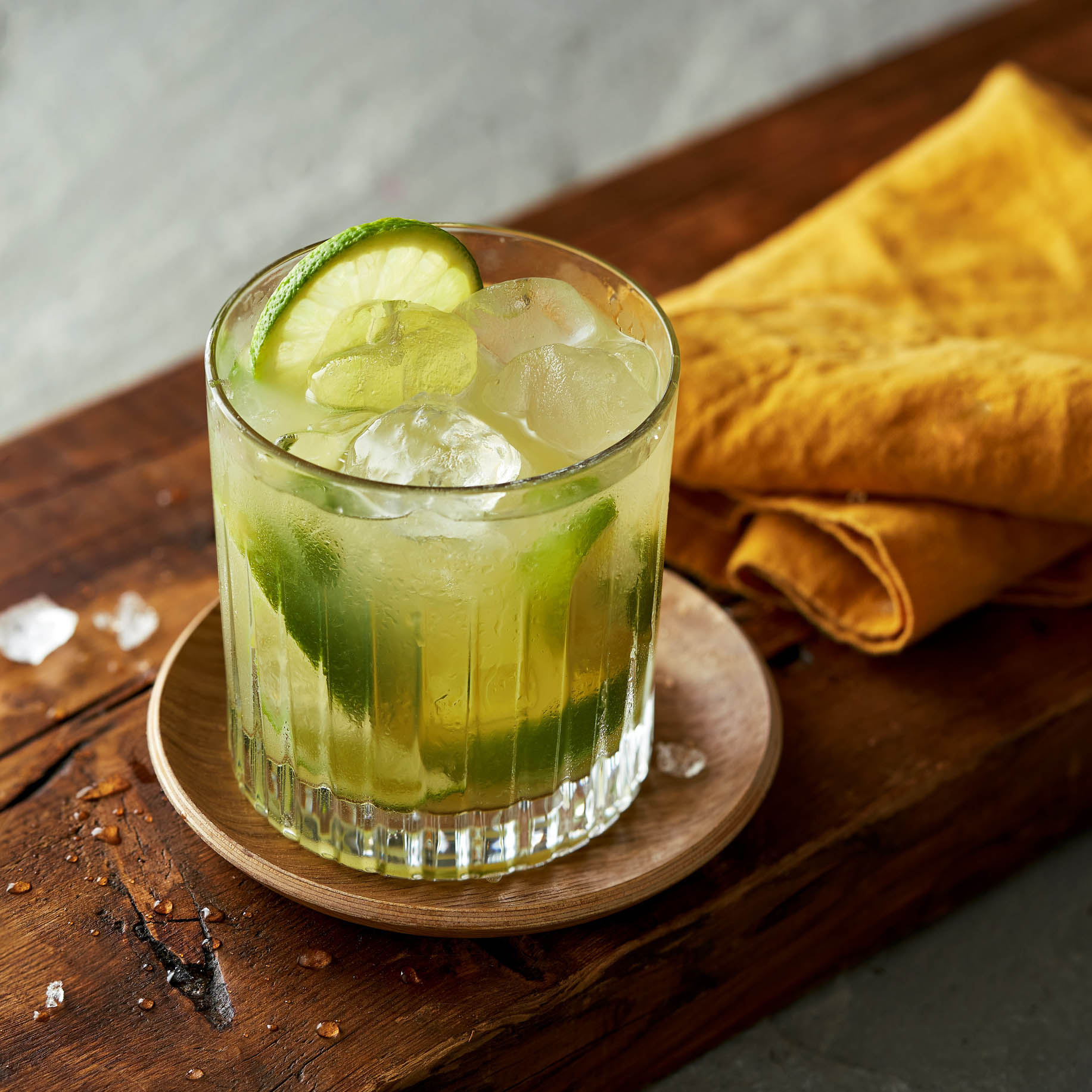 Caipirinha cocktail made using lime, Cachaça and sugar.