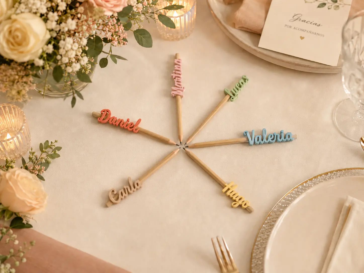 Lápices personalizado para boda hecho a mano por MariArT Natural