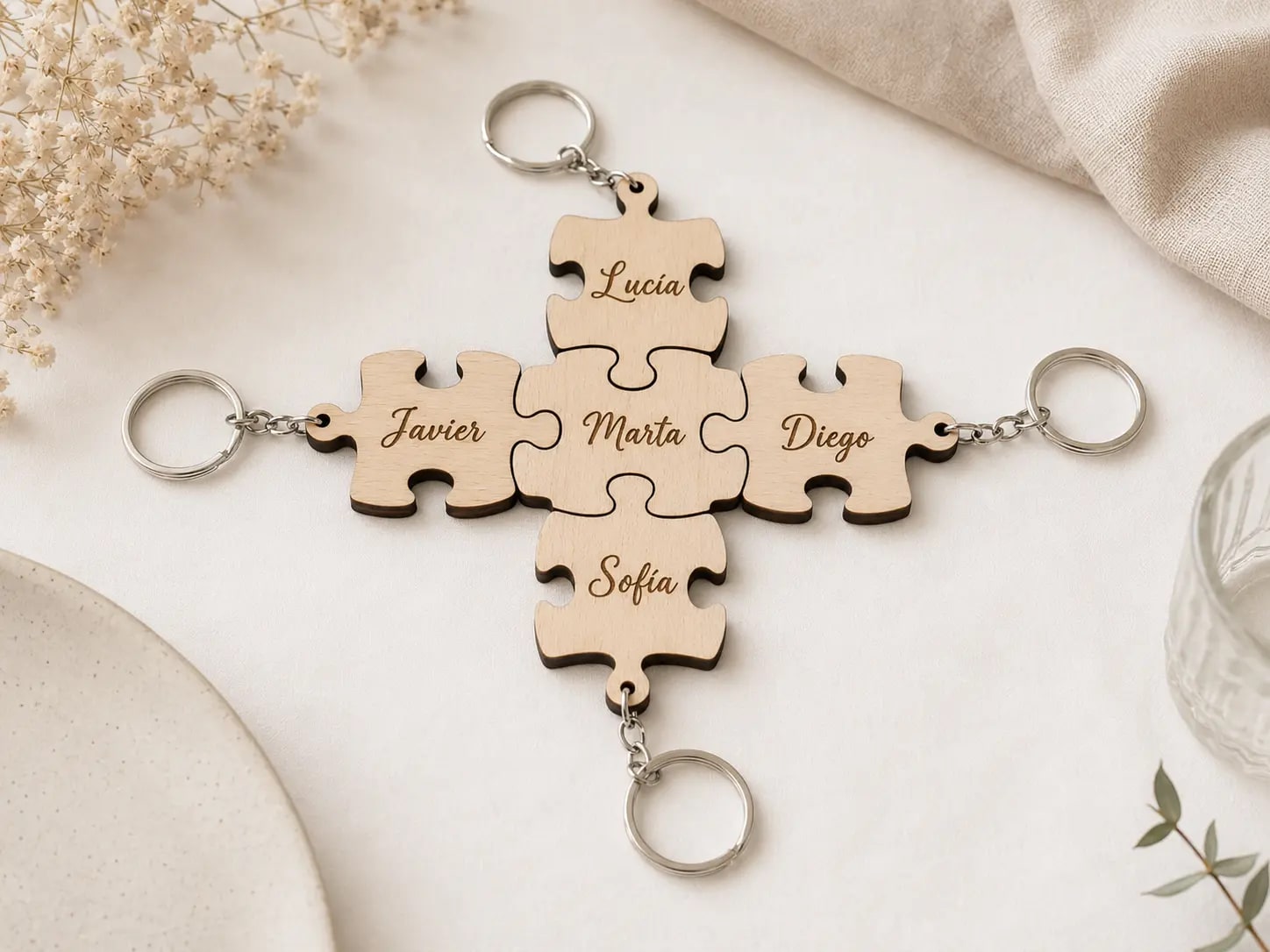 Llaveros Puzzle personalizado para boda hecho a mano por MariArT Natural
