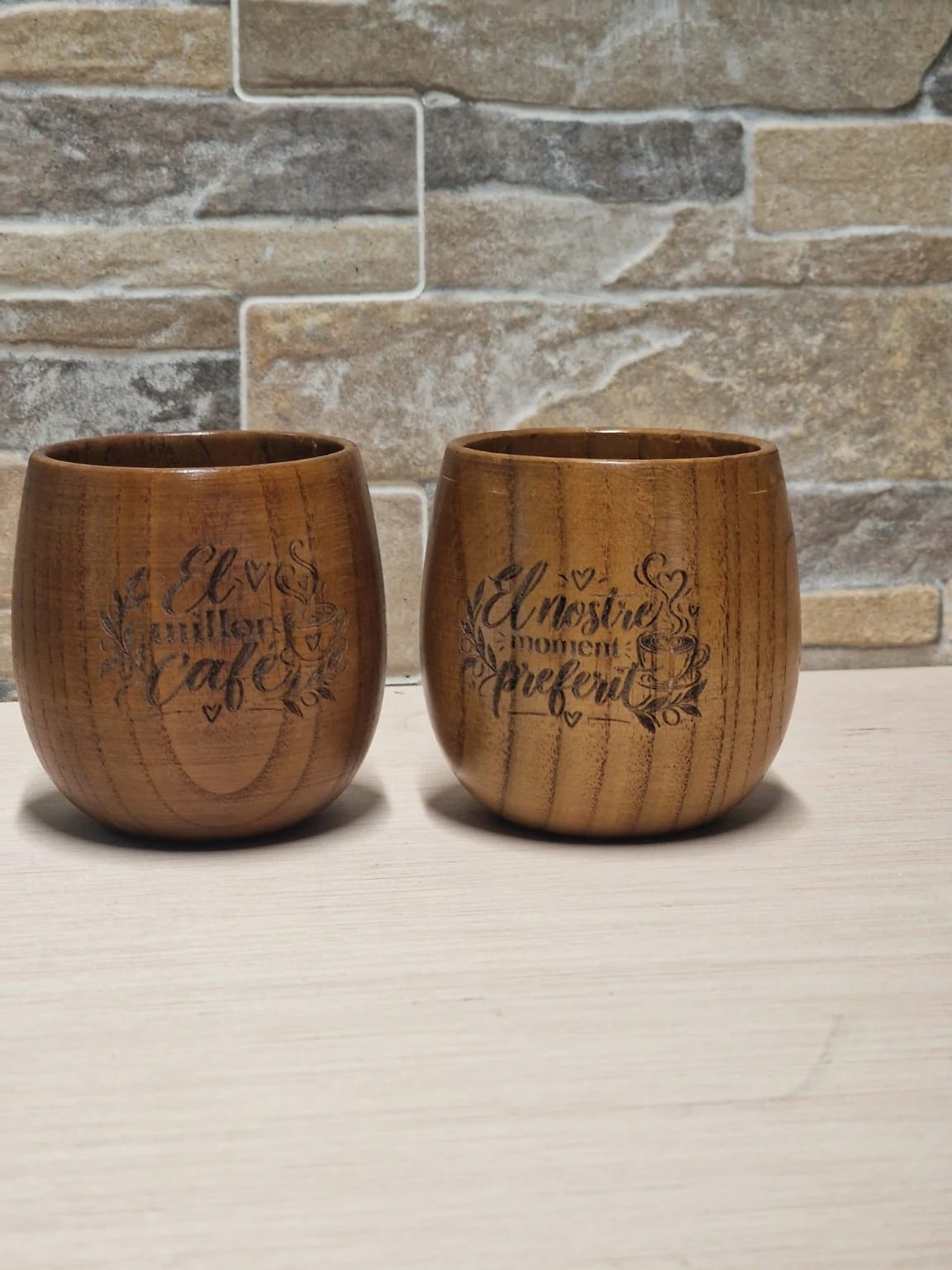 Set de tazas de café de madera personalizadas