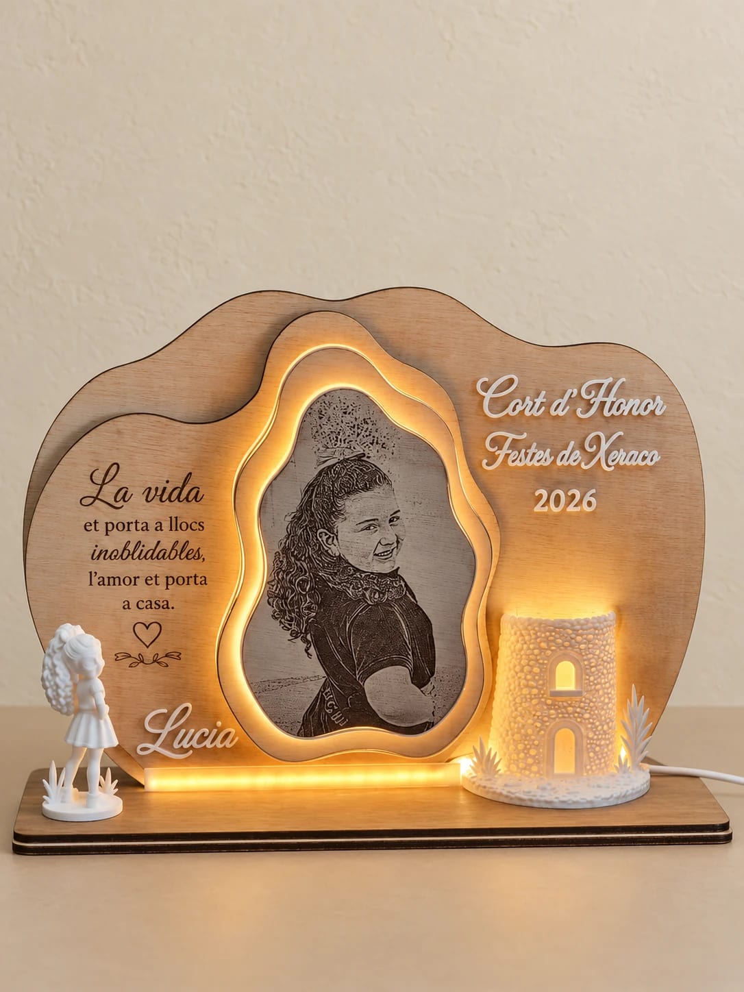 Recuerdo iluminado 3D personalizado
