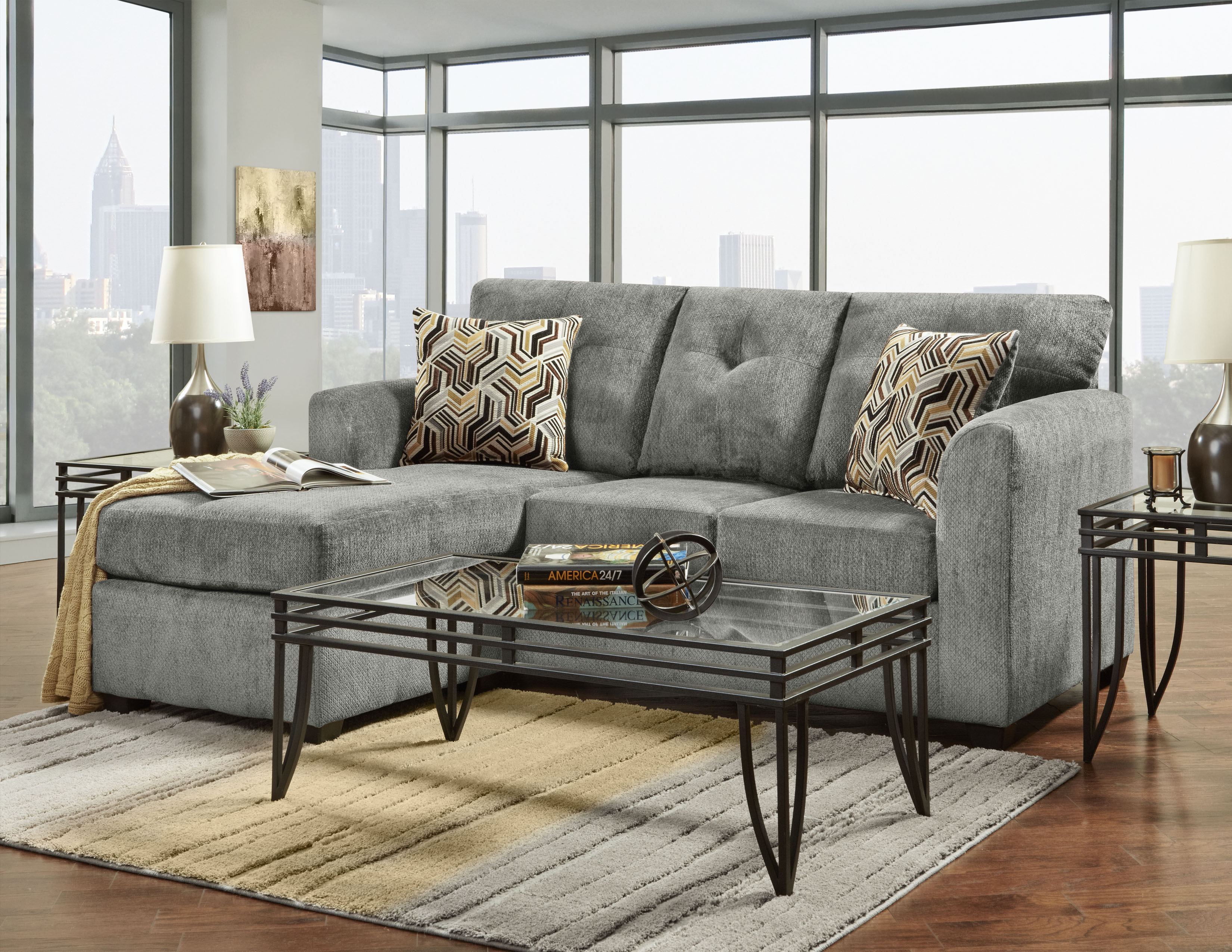 American Freight WF3903119 Kelly Grey Sectional with Chaise