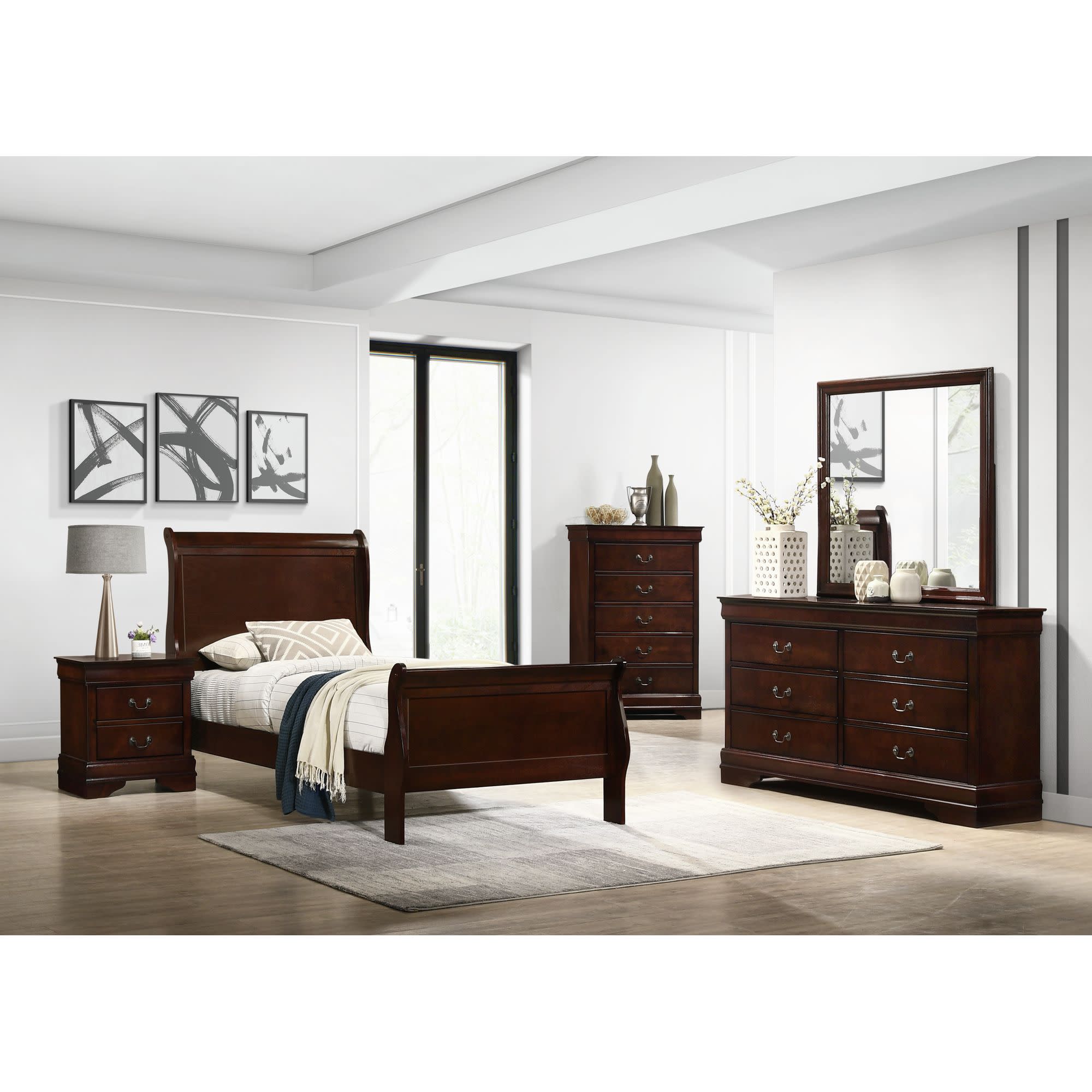 Cherry Queen Bedroom Set 4 Pcs LOUIS PHILLIPE Galaxy Home Traditional Modern