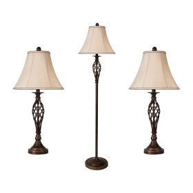 Barclay Brass 3 Piece Table and Floor Lamp Set