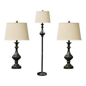 Madison 3 Piece Bronze Finish Metal Table and Floor Lamp Set