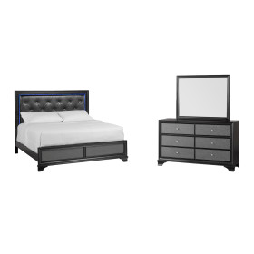 Gemma Queen Black 3PC Bedroom Set with LED