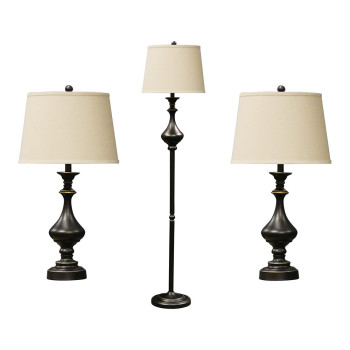 Madison 3 Piece Bronze Finish Metal Table and Floor Lamp Set