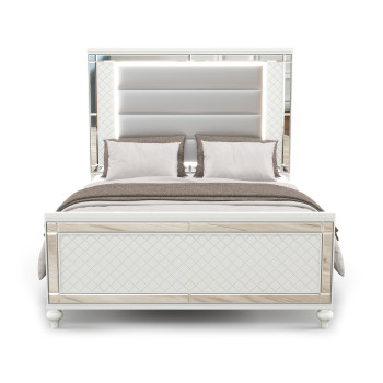 Malibu White Queen Bed with Lights