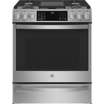 GE Profile P2S930YPFS 5.7 Cu. Ft. Slide-In Dual Fuel Range in Stainless Steel