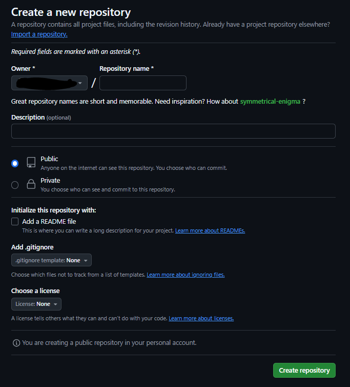 Passaggi per la creazione di una nuova repo su github