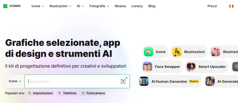 pagina di impostazioni svg