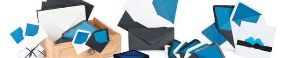 Gefütterte Briefumschläge, Elfenbein + Blau Papier-Innenfutter, DL, Nassklebend, Elfenbein