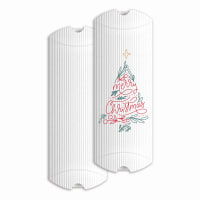 White corrugated pillow box "Merry Christmas" 220x110x30 mm (DL)