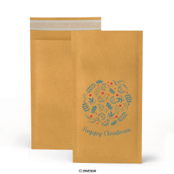 Manilla bubbel gevoerd tasje 'Happy Christmas' 215x120 mm