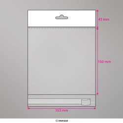 160x163 mm Sac transparent cellophane avec dispositif d'accrochage en rayon