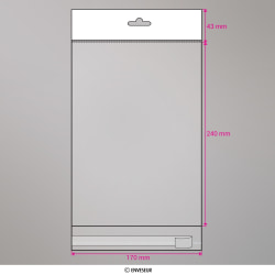 240x170 mm Sac transparent cellophane avec dispositif d'accrochage en rayon