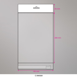 280x190 mm Sachet transparent cellophane avec dispositif d'accrochage en rayon