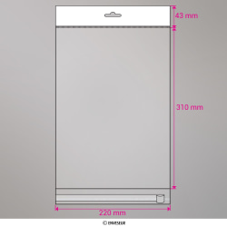 310x220 mm Sac transparent cellophane avec dispositif d'accrochage en rayon