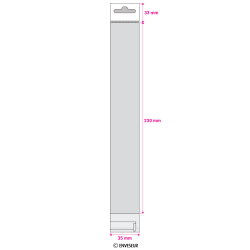 230x35 mm Sac transparent cellophane avec dispositif d'accrochage en rayon