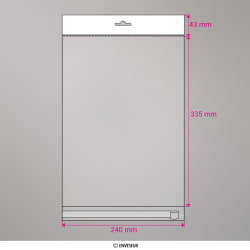 335x240 mm Sac transparent cellophane avec dispositif d'accrochage en rayon