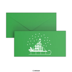 Christmas envelope Snow sled dark green 110x220 mm (DL)