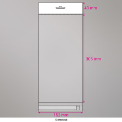 300x152 mm Sac transparent cellophane avec dispositif d'accrochage en rayon