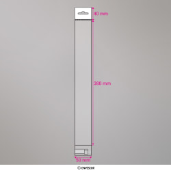 Kirkas sellofaanipussi otsakkeella ja euroreiällä 380x50 mm
