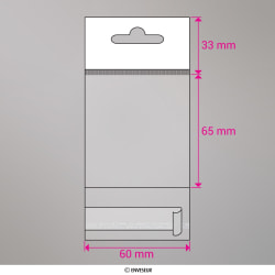Bolsa de celofán con encabezado y agujero de 65x60 mm