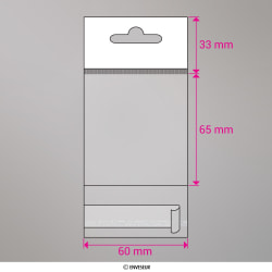 Gennemsigtig cellofanpose med overskrift og Euroslot 65x60 mm