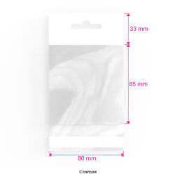 85x80 mm Sac transparent cellophane avec dispositif d'accrochage en rayon