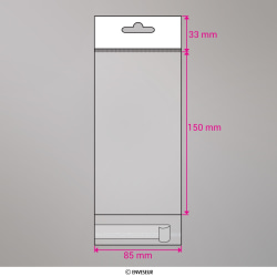 150x85 mm Sacchetto in cellofan con dispositivo d'aggancio