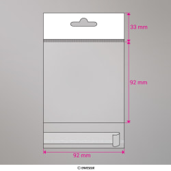 Kirkas sellofaanipussi otsakkeella ja euroreiällä 92x92 mm