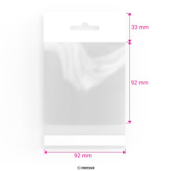 92x92 mm Sac transparent cellophane avec dispositif d'accrochage en rayon