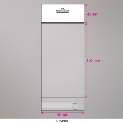 165x95 mm Sac transparent cellophane avec dispositif d'accrochage en rayon