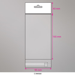 165x95 mm Sac transparent cellophane avec dispositif d'accrochage en rayon