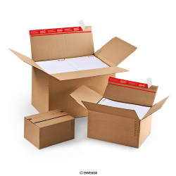 Caja de cartón ajustable con cierre autoadhesivo para envíos