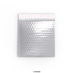 Bolsa acolchada plateada metalizada brillante de 165x140 mm