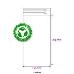 Biologisch abbaubarer (PLA) transparenter Beutel 216x155 mm